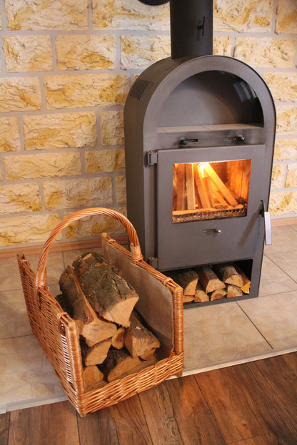 Panier de Cheminée XXL – Artisanat en Osier avec Sac à Bois en Jute